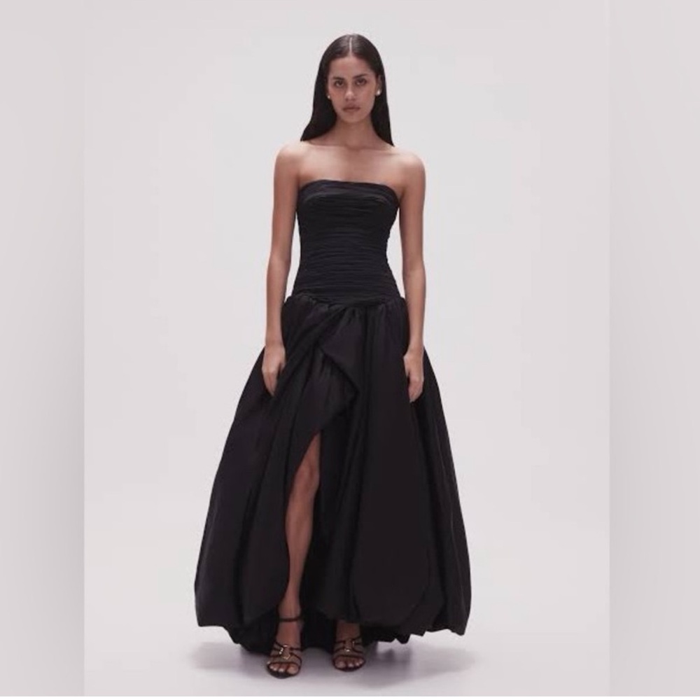 Aje Violette Bubble Black Strapless Slit Gown